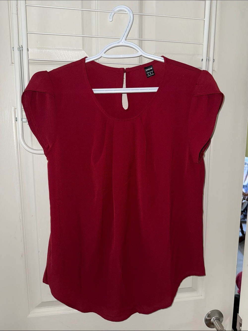 SHEIN Women's Red Cap-Sleeve Pleated Blouse